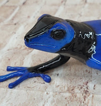 Blue & Black Poison Dart Tree Frog Bronze Metal Sculpture Signed