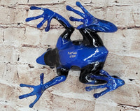 Blue & Black Poison Dart Tree Frog Bronze Metal Sculpture Signed