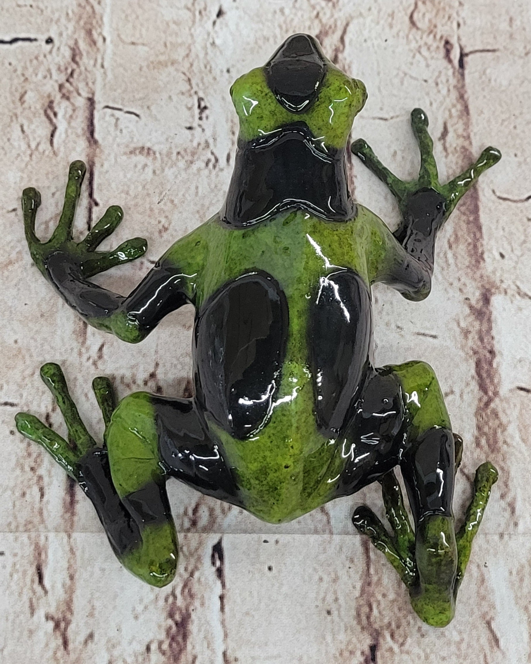Green & Black Poison Dart Tree Frog Bronze Metal Signed & Numbered