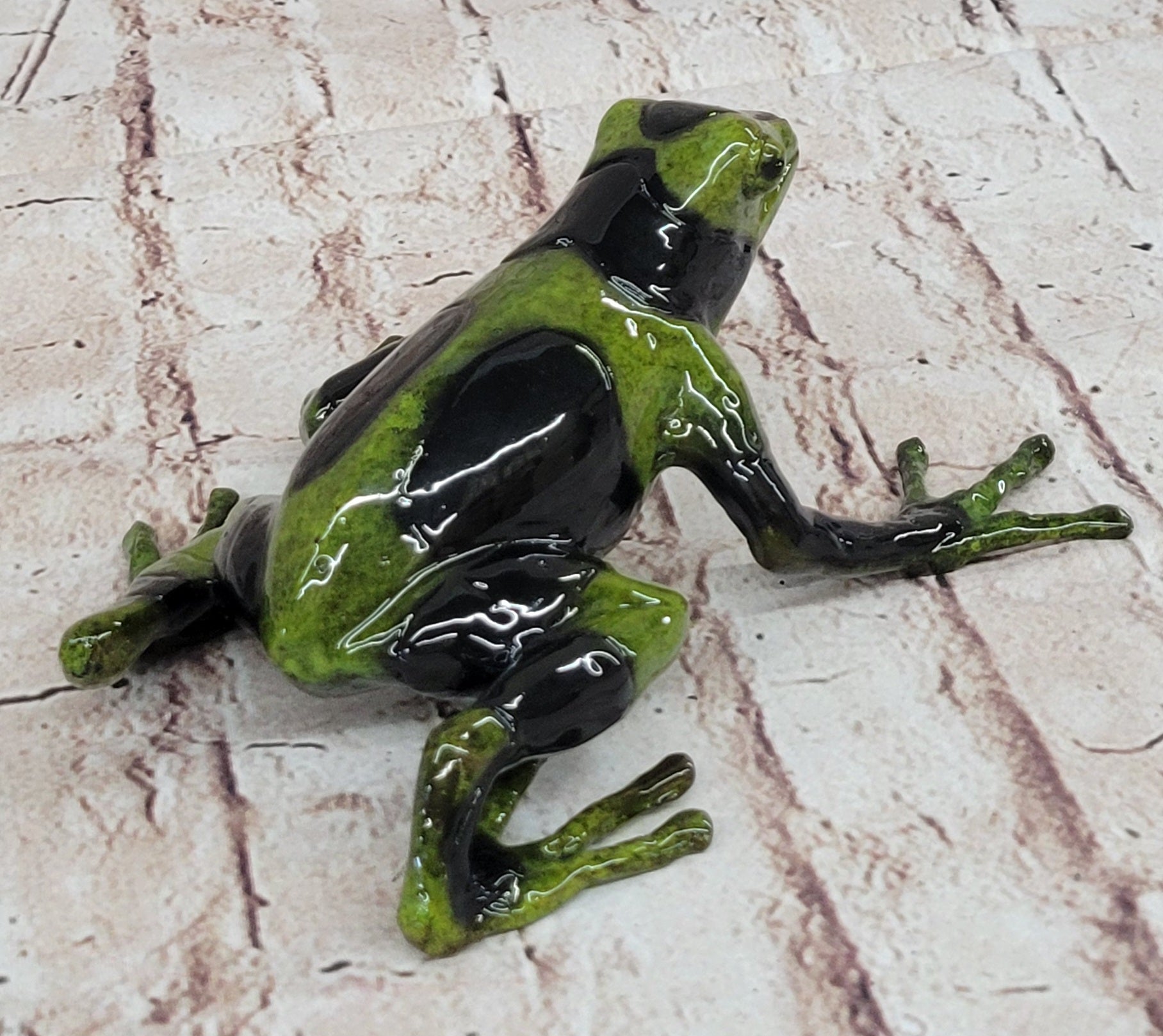 Green & Black Poison Dart Tree Frog Bronze Metal Signed & Numbered