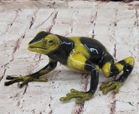 Yellow & Black Poison Dart Tree Frog Bronze Metal Sculpture Signed