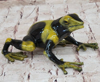 Yellow & Black Poison Dart Tree Frog Bronze Metal Sculpture Signed