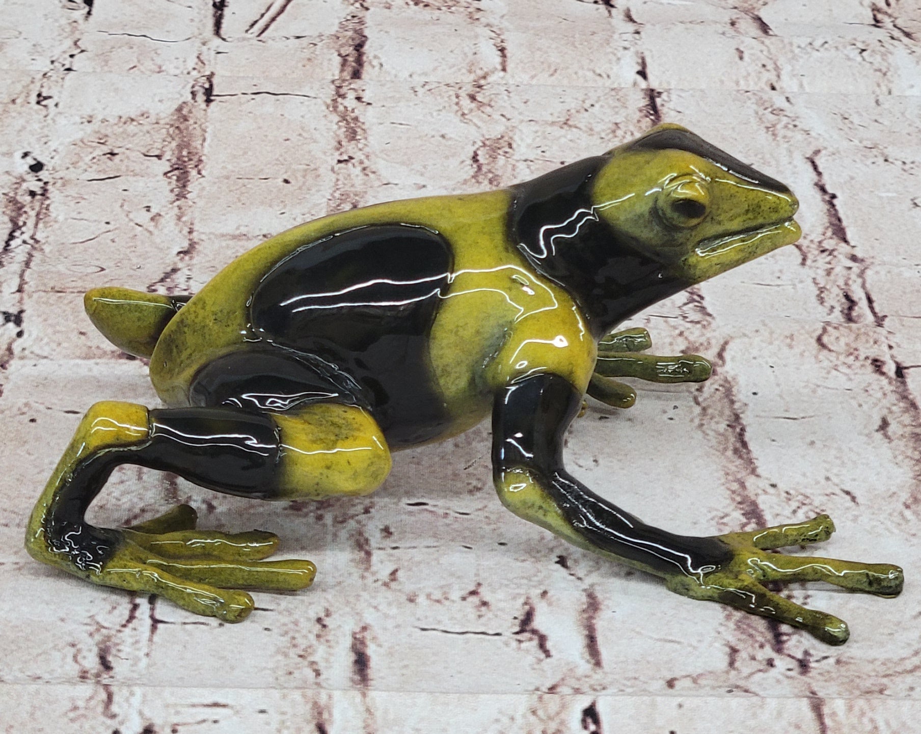 Yellow & Black Poison Dart Tree Frog Bronze Metal Sculpture Signed