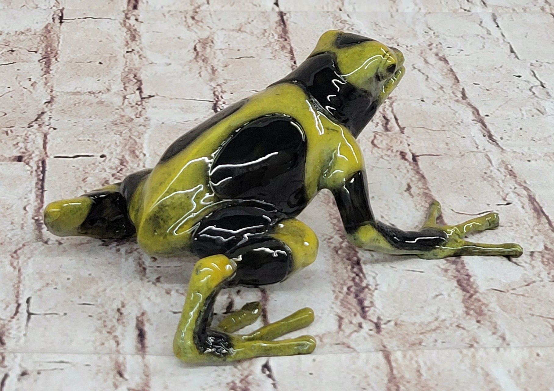 Yellow & Black Poison Dart Tree Frog Bronze Metal Sculpture Signed
