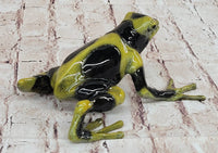 Yellow & Black Poison Dart Tree Frog Bronze Metal Sculpture Signed