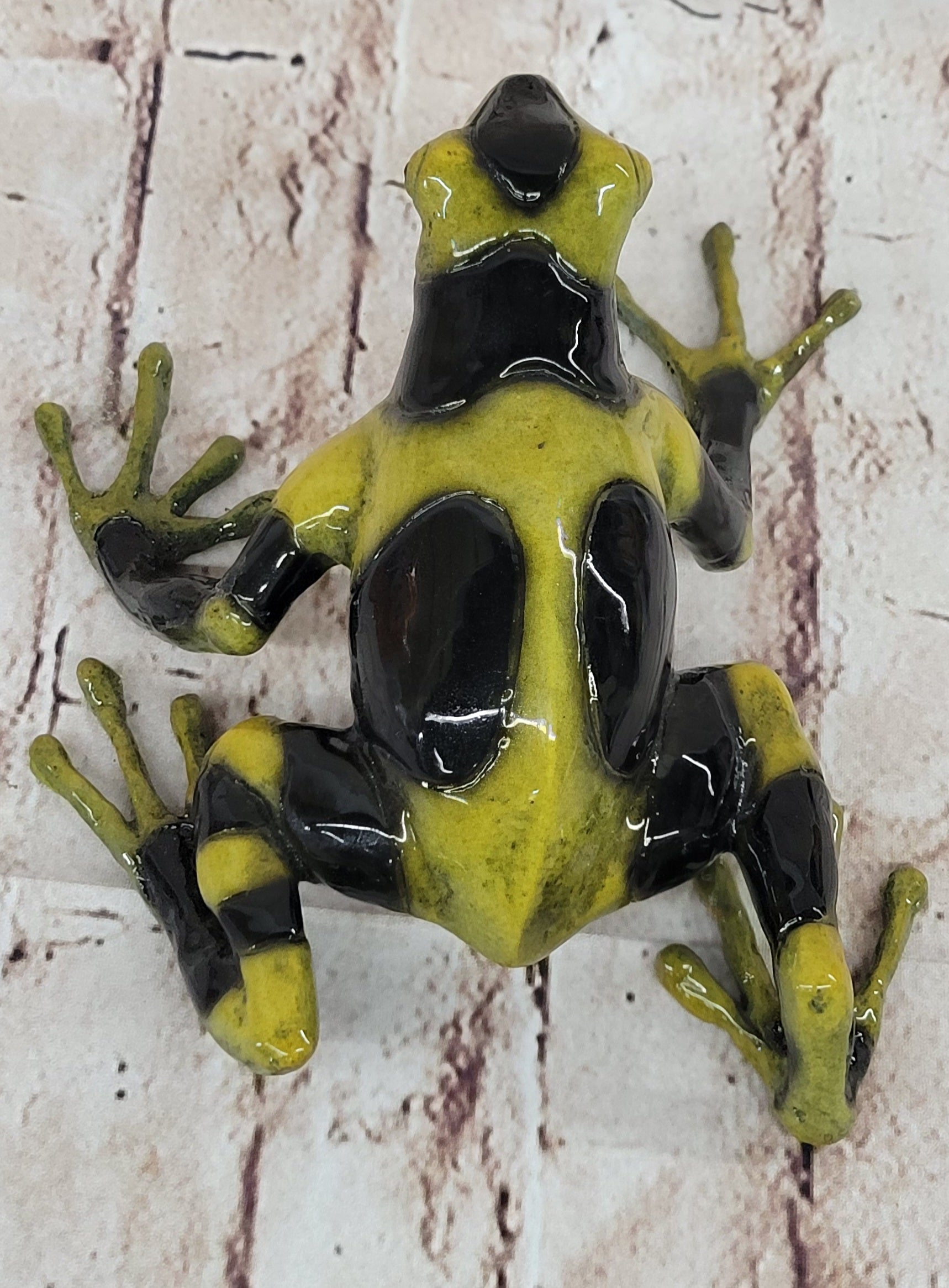 Yellow & Black Poison Dart Tree Frog Bronze Metal Sculpture Signed