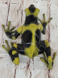 Yellow & Black Poison Dart Tree Frog Bronze Metal Sculpture Signed