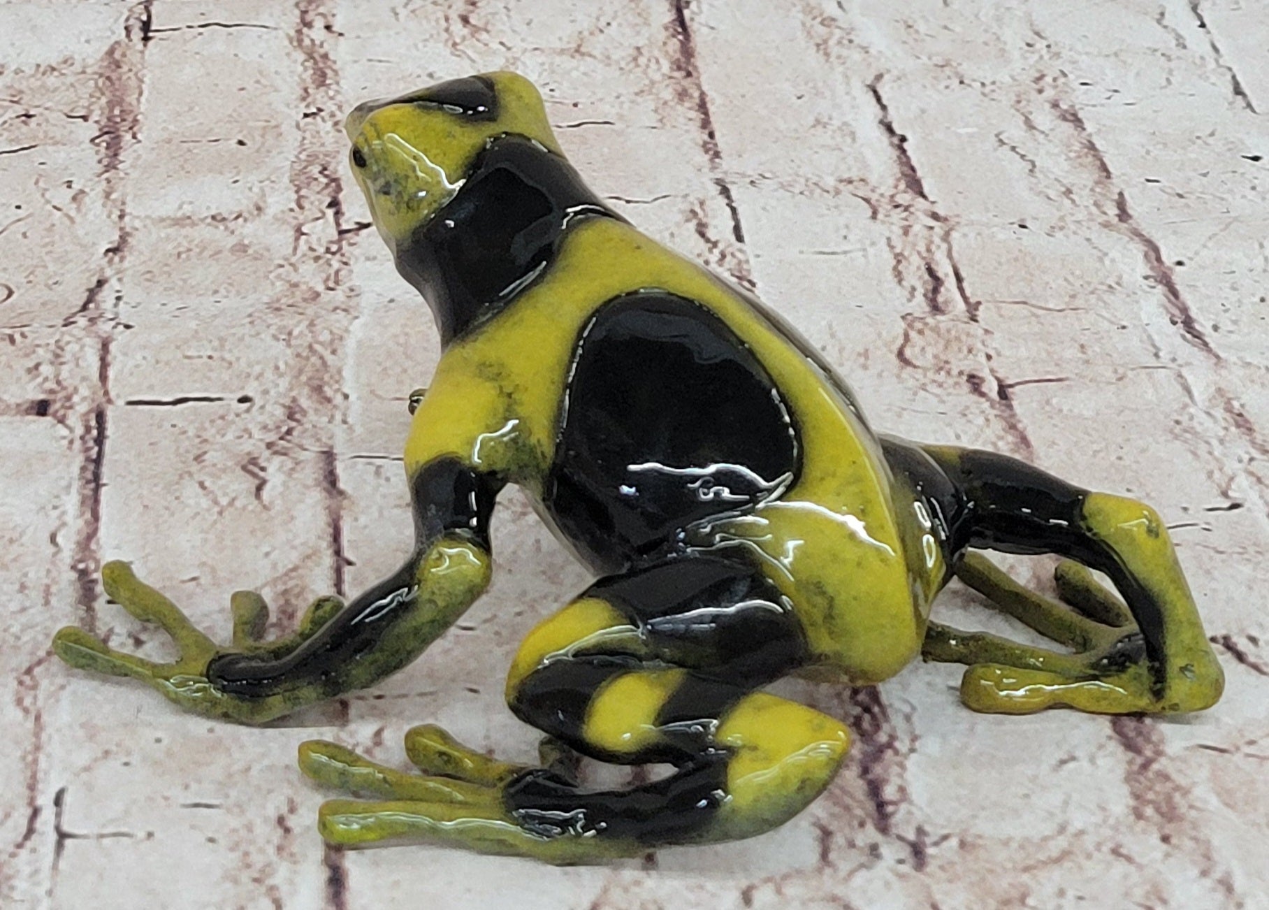 Yellow & Black Poison Dart Tree Frog Bronze Metal Sculpture Signed
