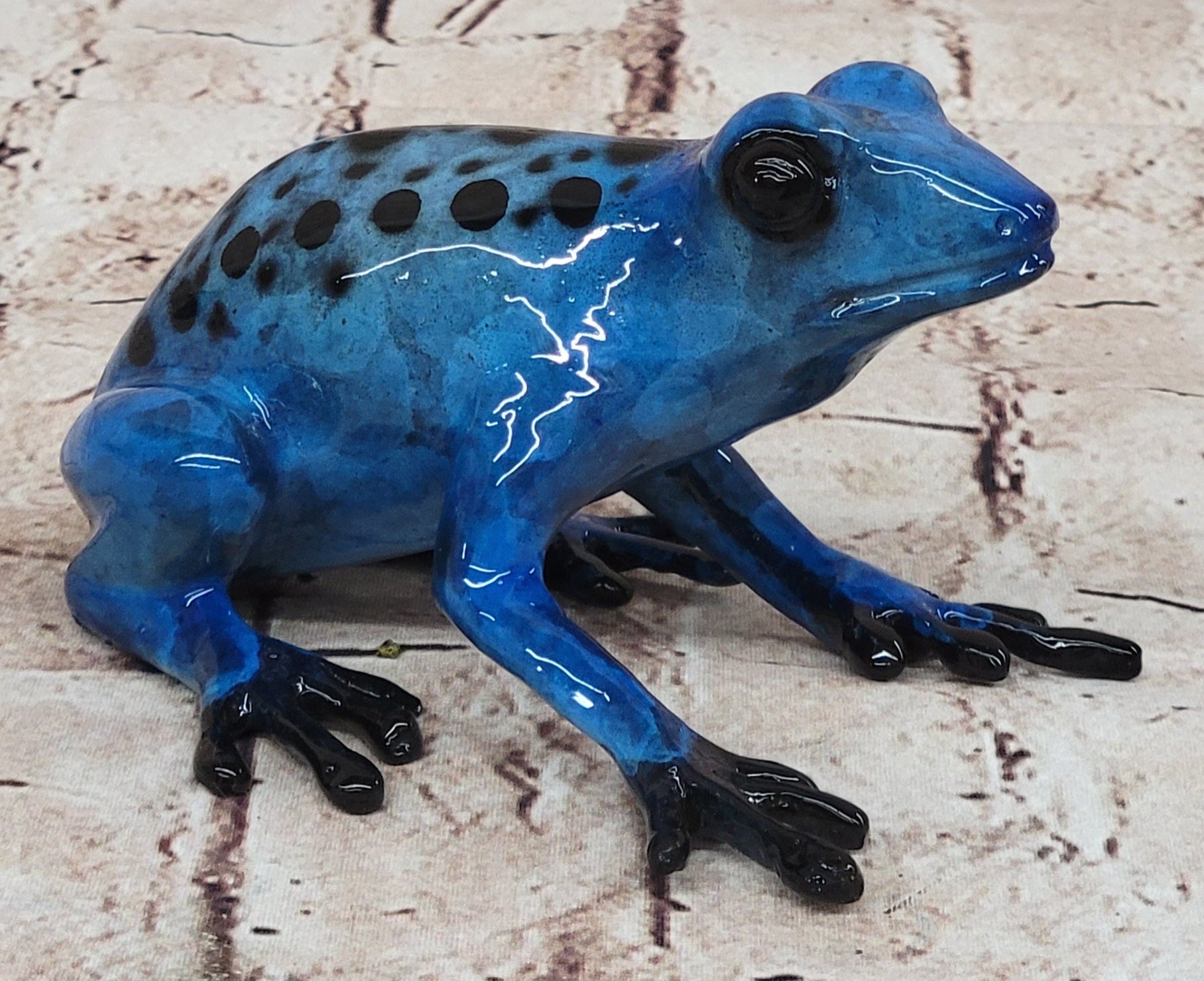 Blue Poison Dart Tree Frog Bronze Metal Sculpture Signed Art