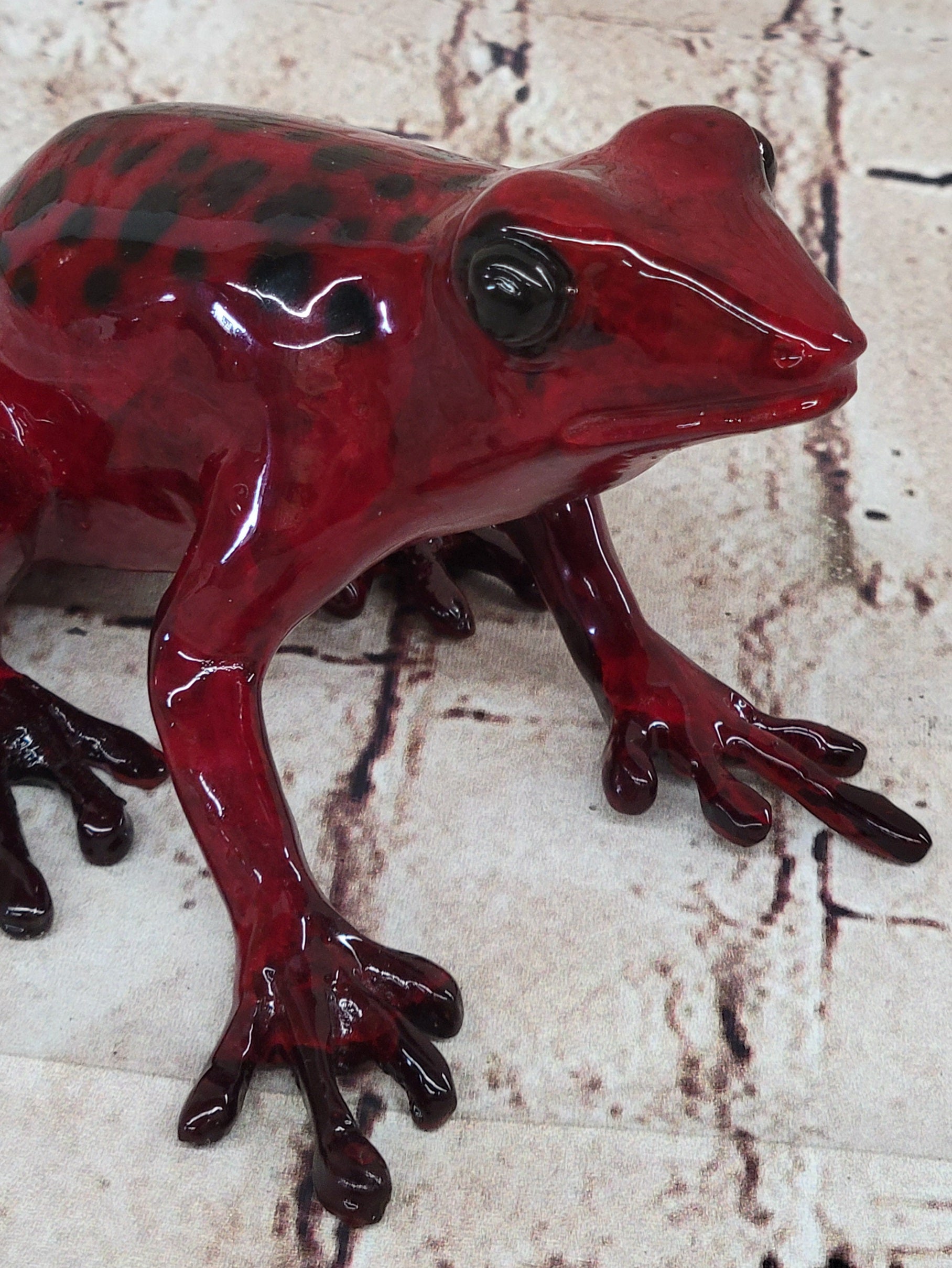 Red & Black Poison Dart Tree Frog Bronze Sculpture Signed & Numbered
