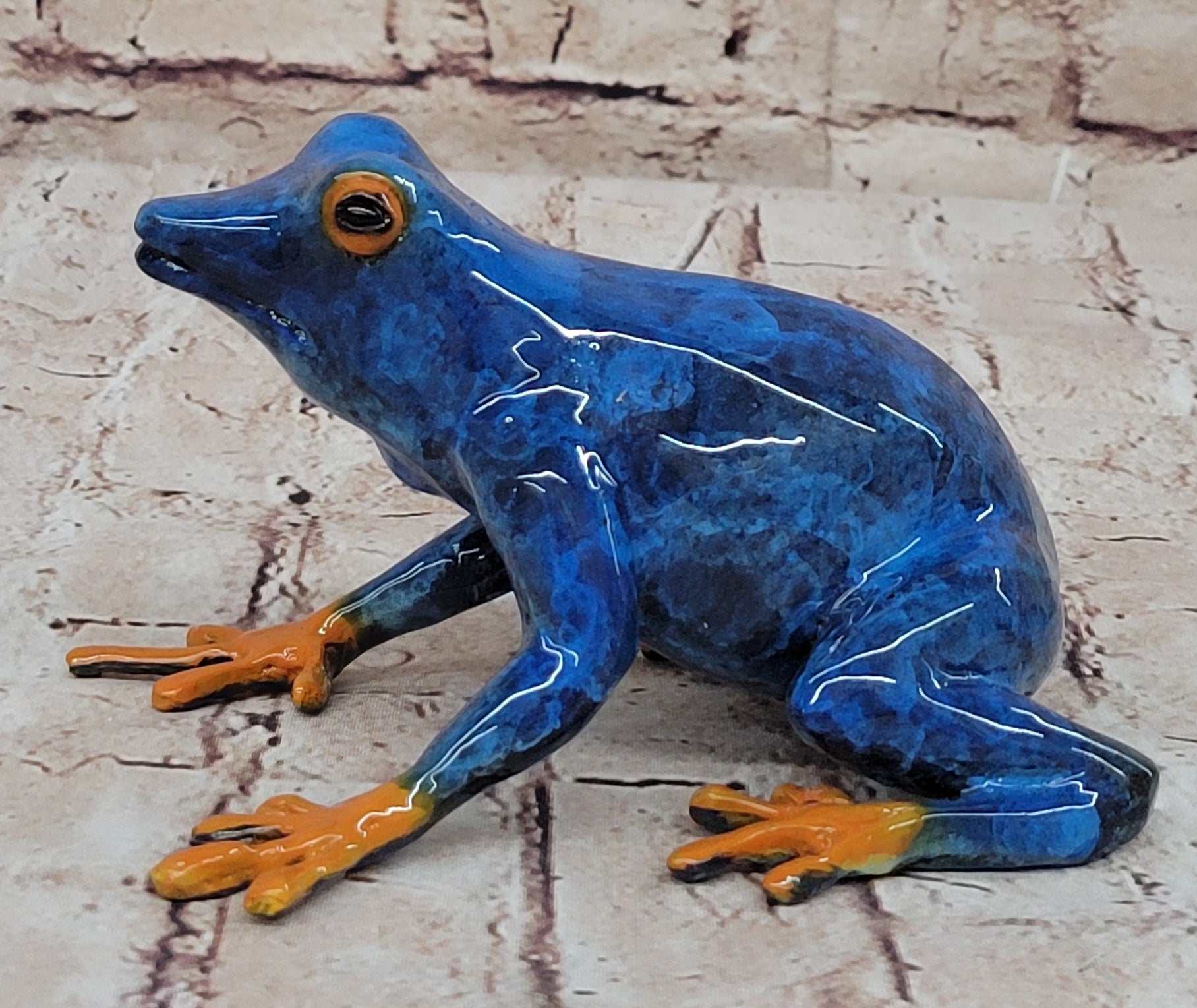 Bronze Blue & Orange Poison Dart Tree Frog Sculpture
