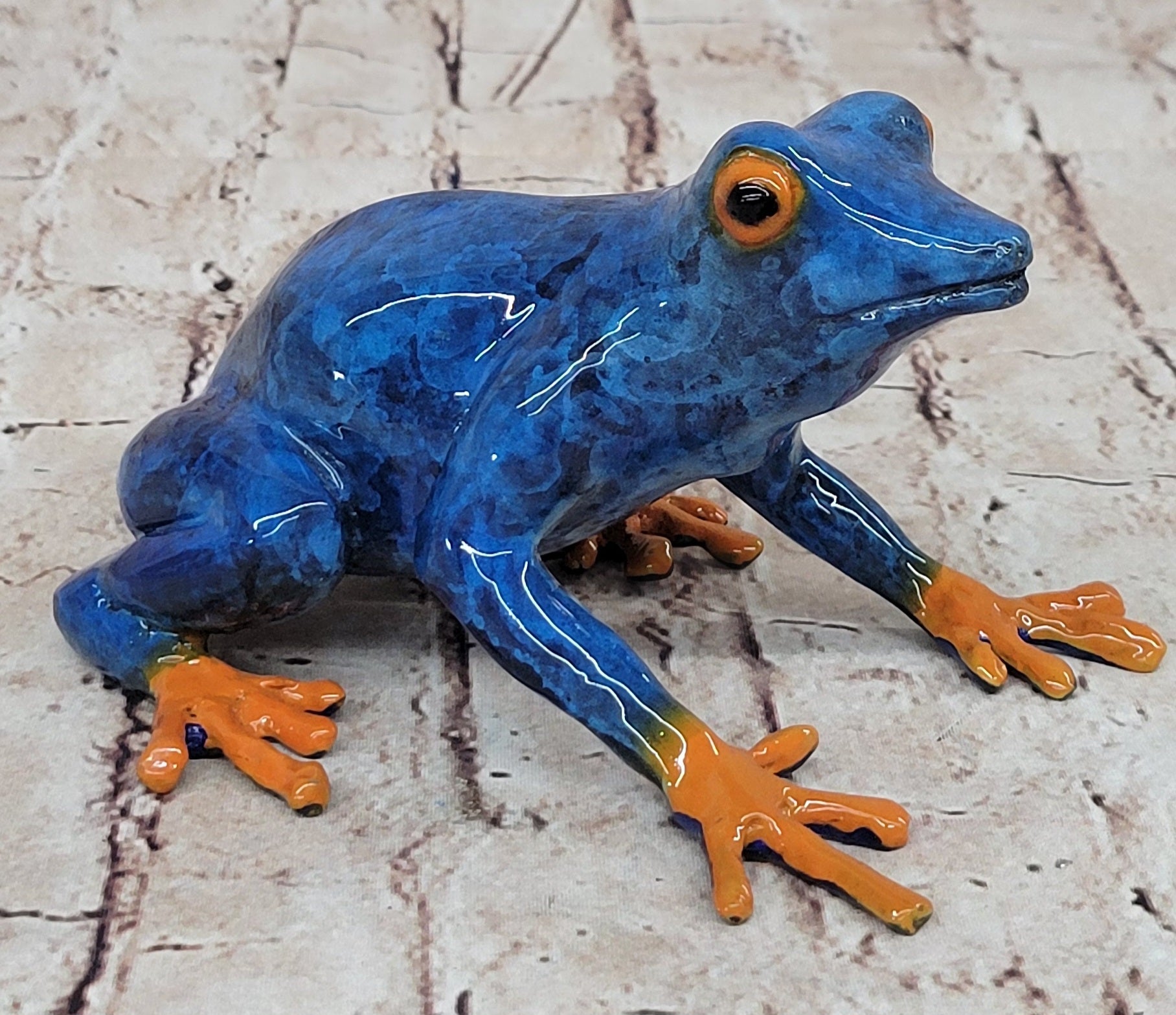 Bronze Blue & Orange Poison Dart Tree Frog Sculpture