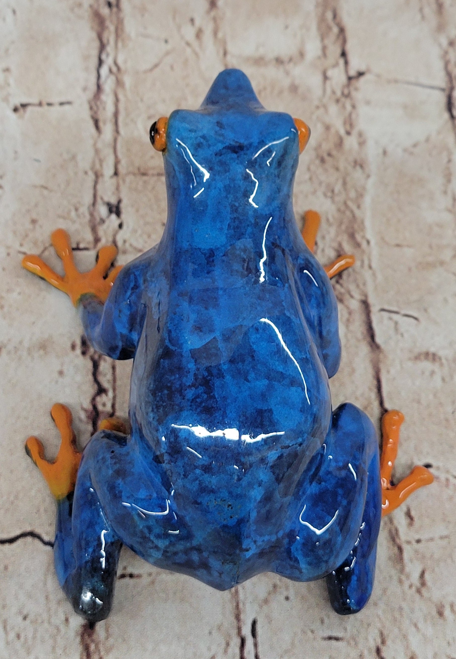 Bronze Blue & Orange Poison Dart Tree Frog Sculpture