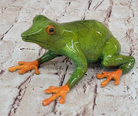 Bronze Metal Green & Orange Poison Dart Tree Frog Sculpture