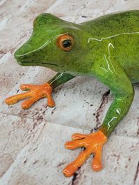 Bronze Metal Green & Orange Poison Dart Tree Frog Sculpture