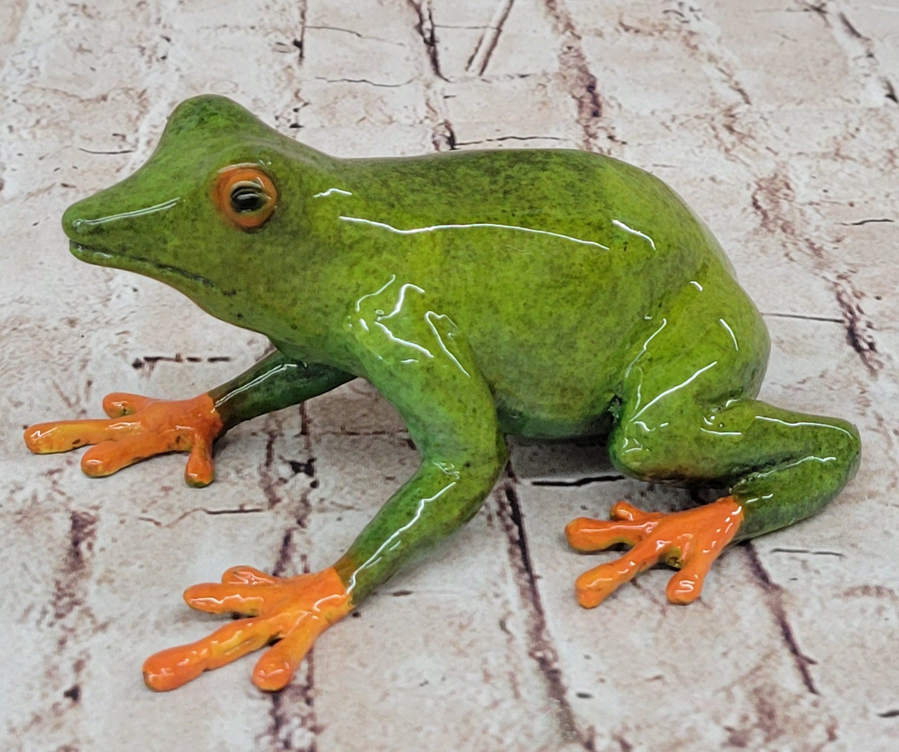 Bronze Metal Green & Orange Poison Dart Tree Frog Sculpture