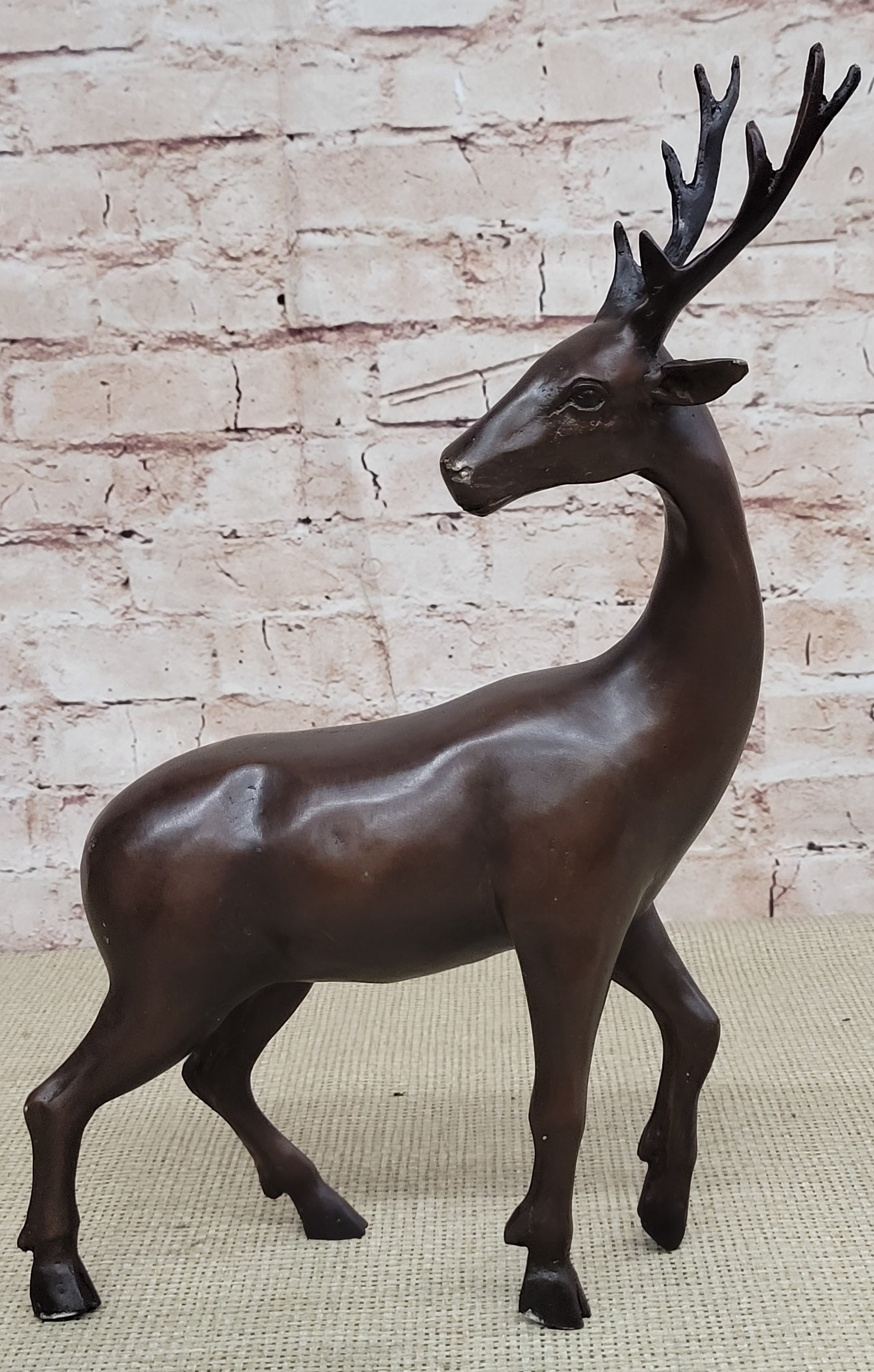 Reindeer Stag Deer Elk Caribou Bronze Metal Sculpture 13.5" x 12"