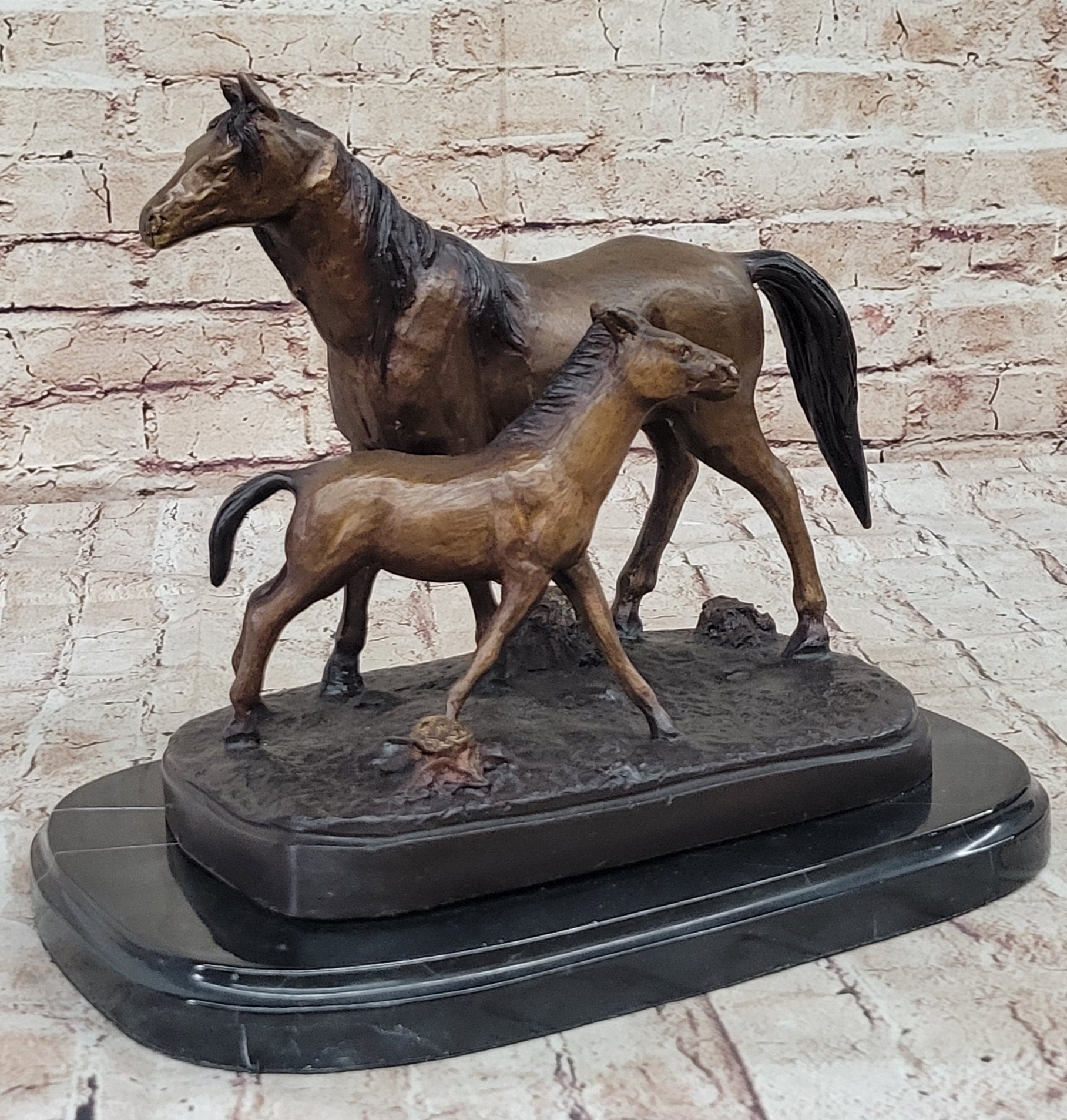 Bronze Sculpture Mare & Baby Horse Stallion Moigniez