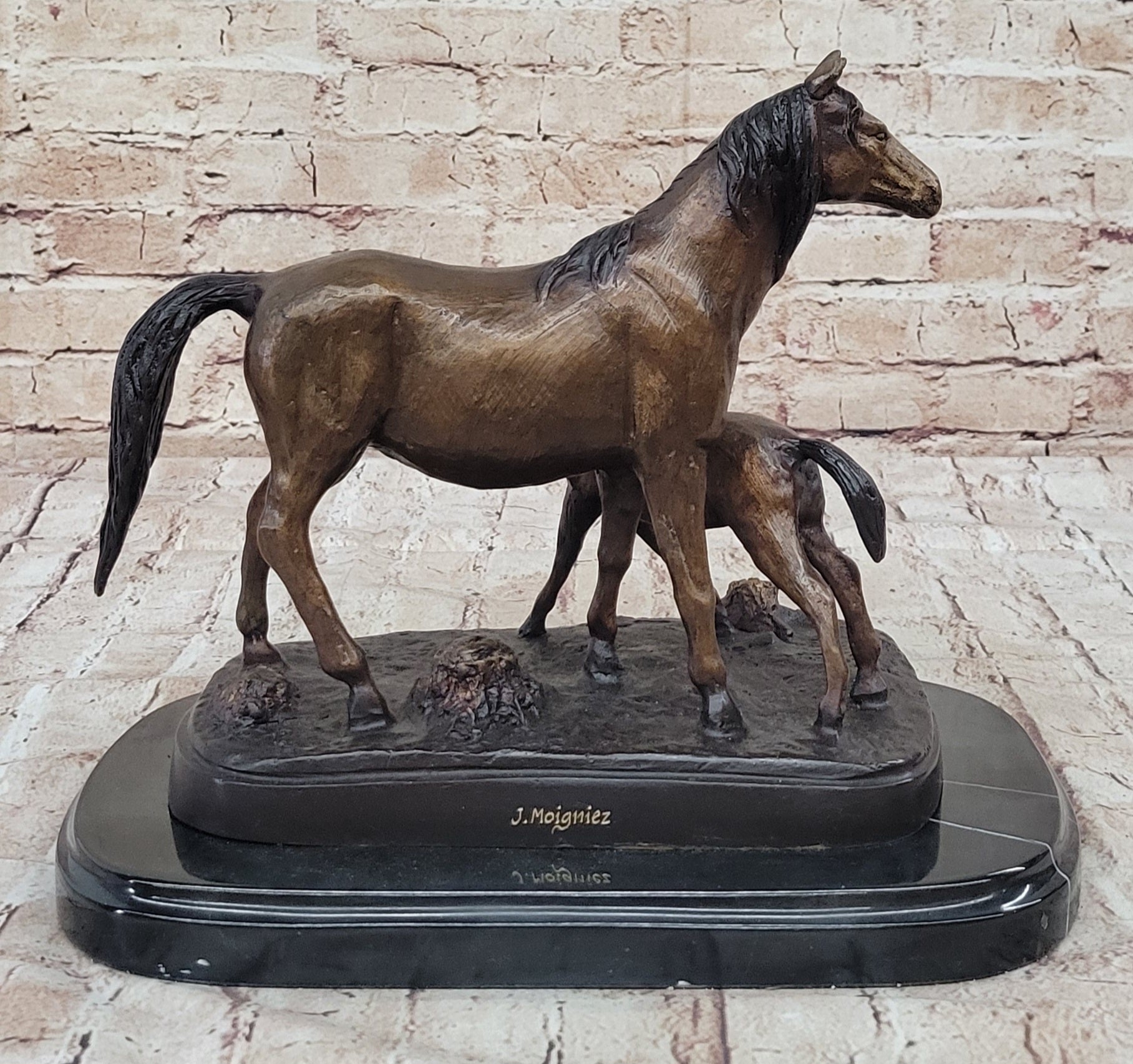 Bronze Sculpture Mare & Baby Horse Stallion Moigniez