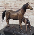 Bronze Sculpture Mare & Baby Horse Stallion Moigniez