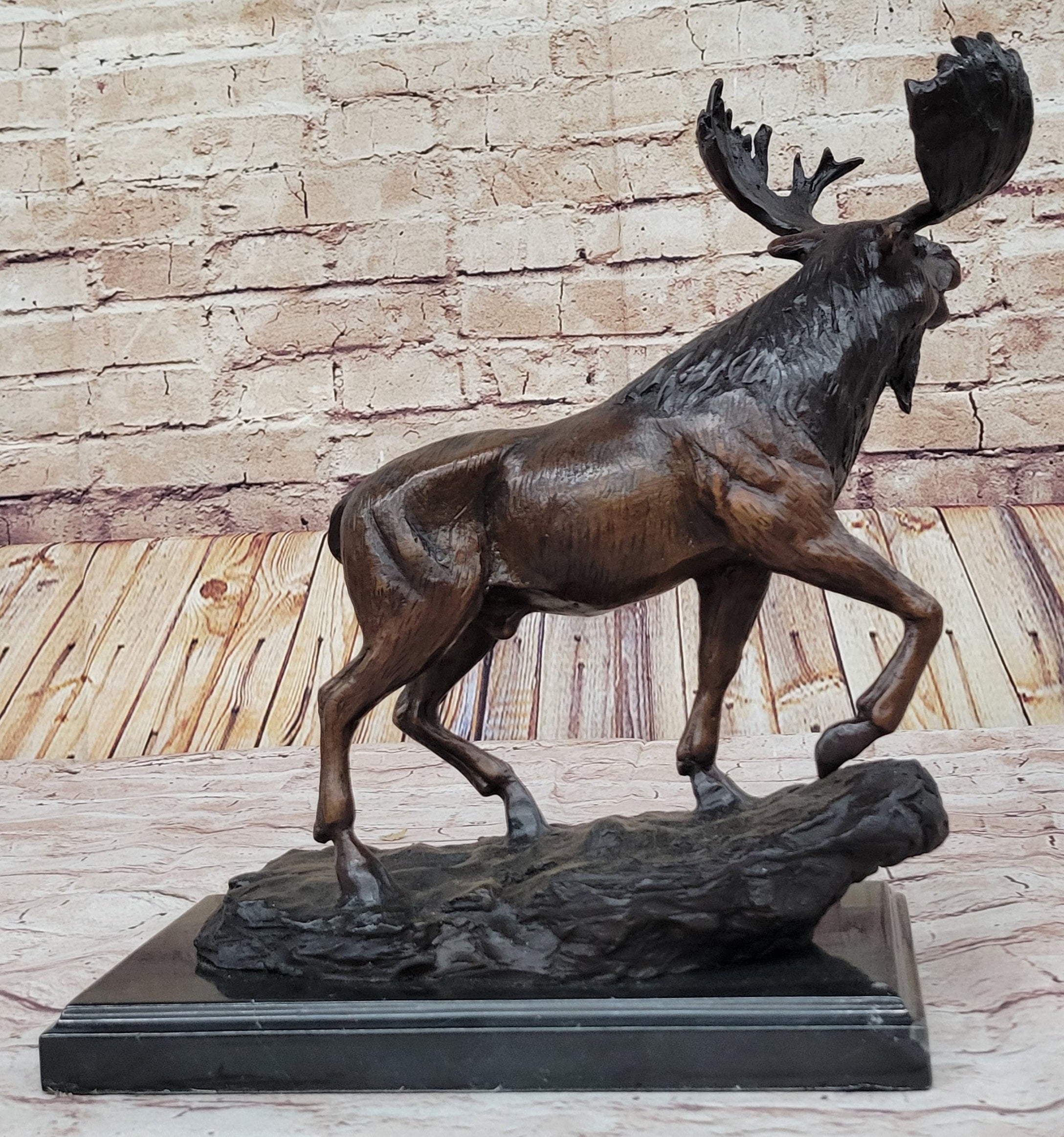 Bull Moose Buck Stag Bronze Sculpture Moigniez 13" x 16"