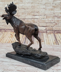 Bull Moose Buck Stag Bronze Sculpture Moigniez 13" x 16"