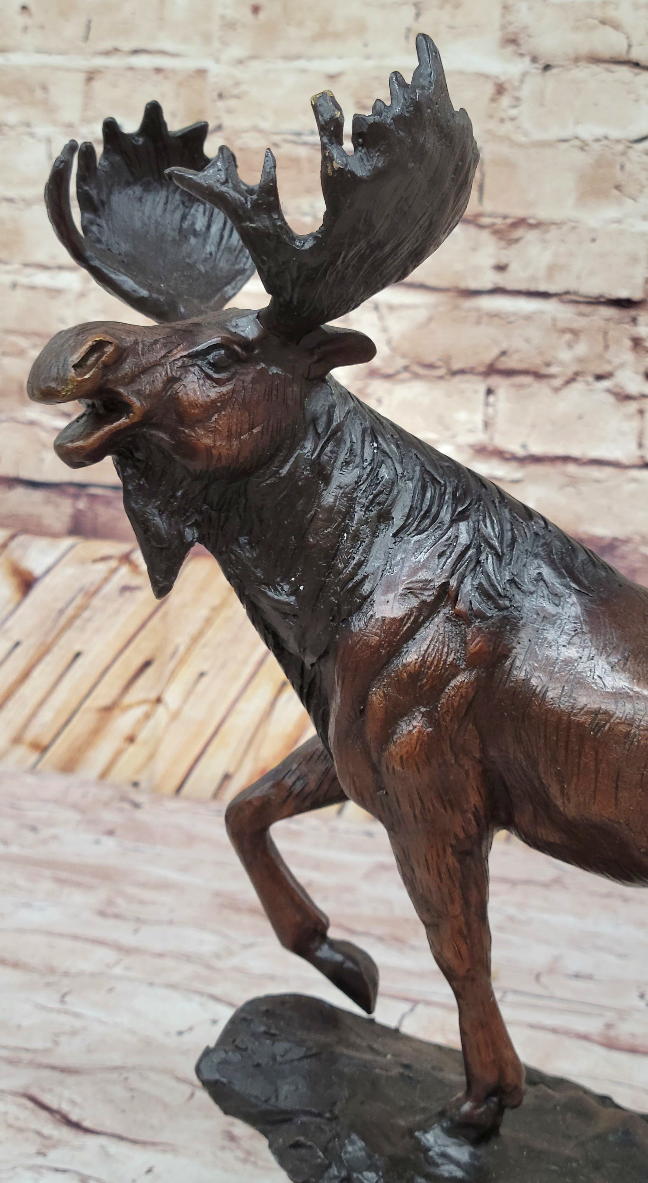 Bull Moose Buck Stag Bronze Sculpture Moigniez 13" x 16"