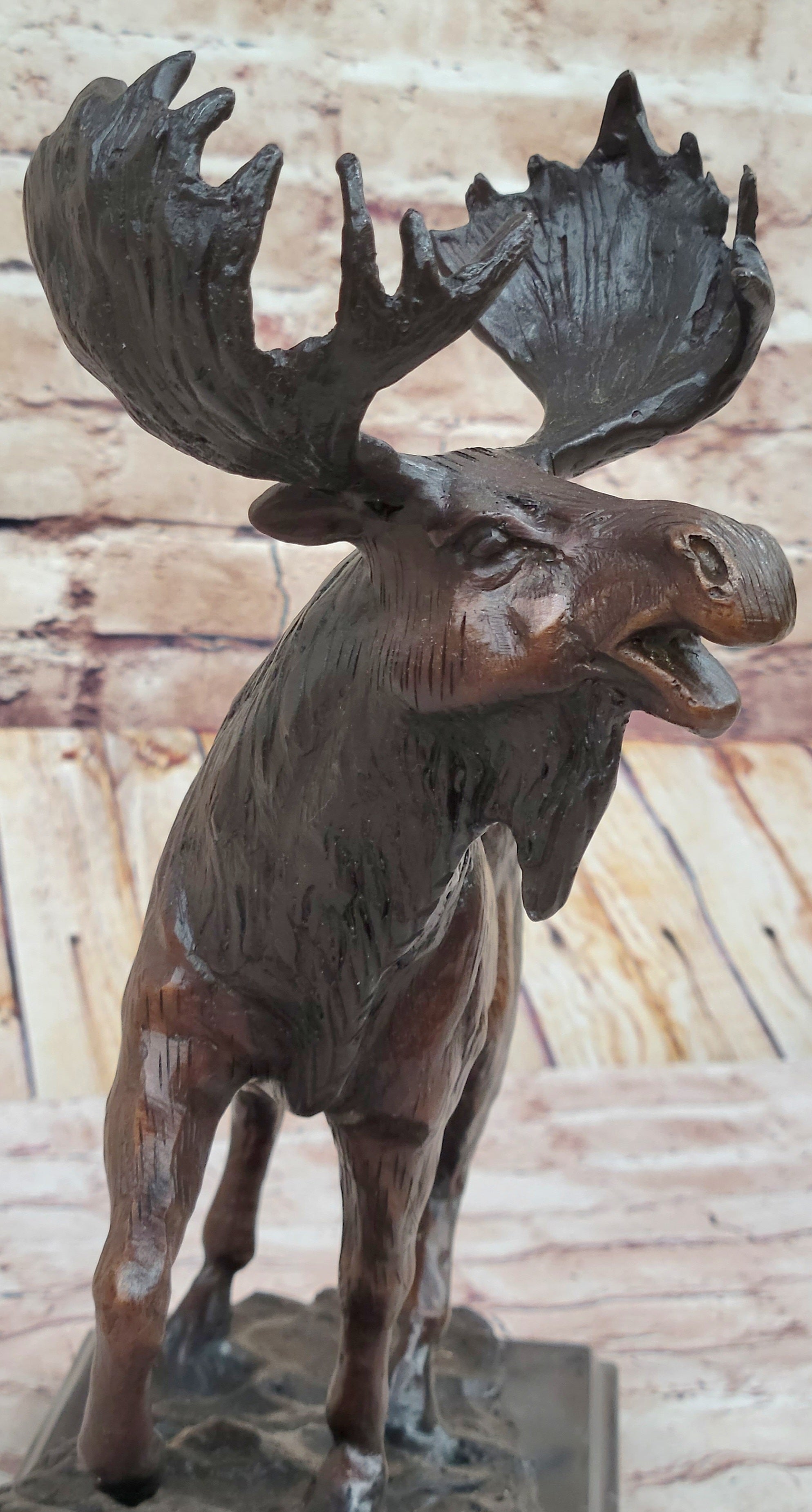 Bull Moose Buck Stag Bronze Sculpture Moigniez 13" x 16"