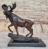 Bull Moose Buck Stag Bronze Sculpture Moigniez 13" x 16"