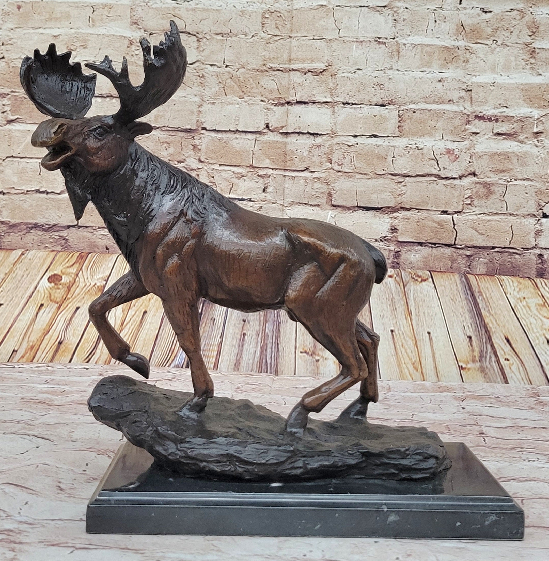 Bull Moose Buck Stag Bronze Sculpture Moigniez 13" x 16"