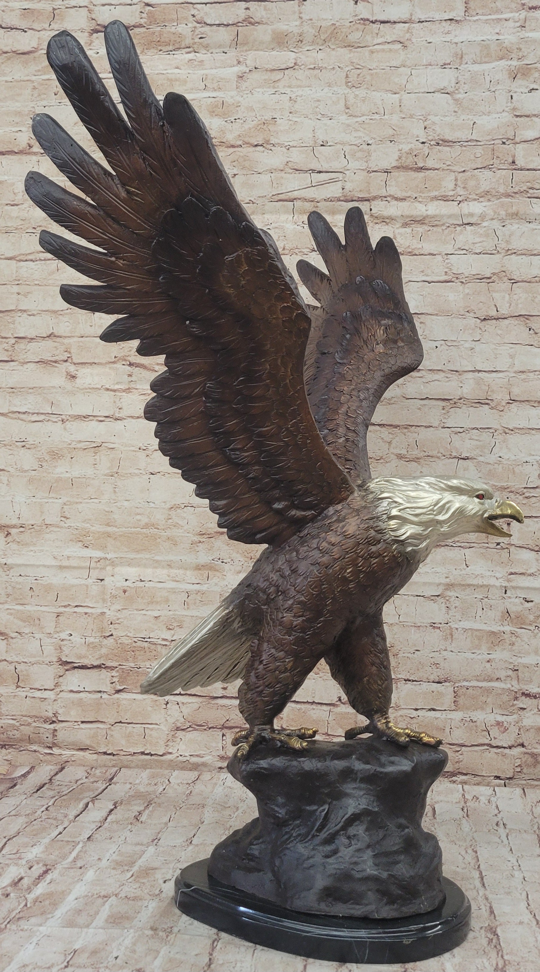 American Bald Eagle Bronze Sculpture 33" x 19" Marble Base
