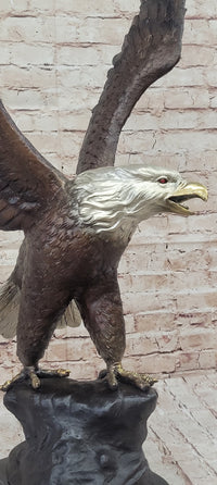 American Bald Eagle Bronze Sculpture 33" x 19" Marble Base