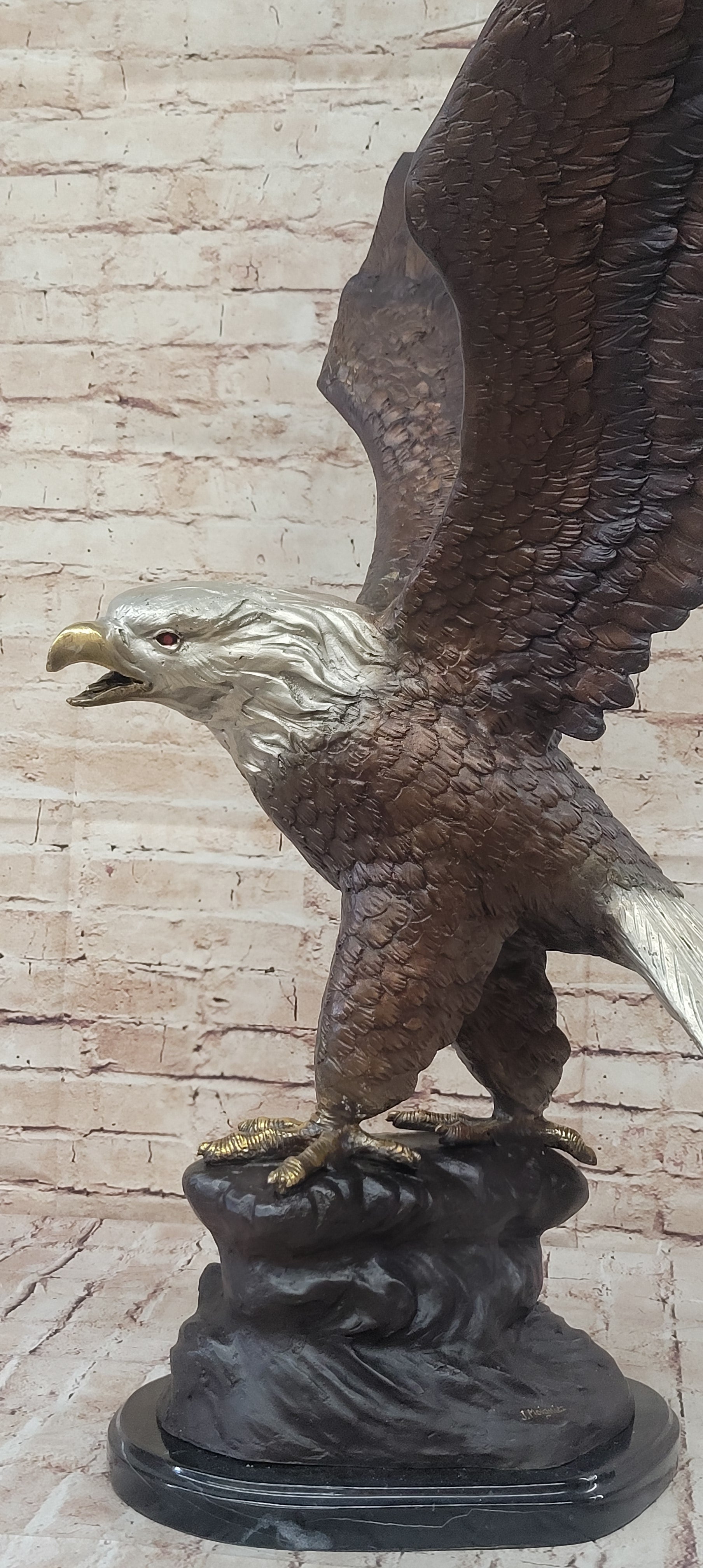 American Bald Eagle Bronze Sculpture 33" x 19" Marble Base