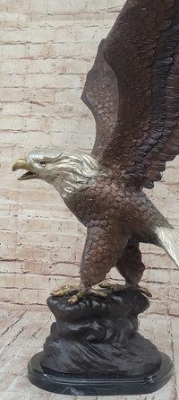 American Bald Eagle Bronze Sculpture 33" x 19" Marble Base