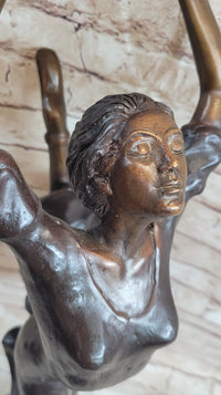 Leaping Female Dancer Bronze Sculpture Original Signed Art