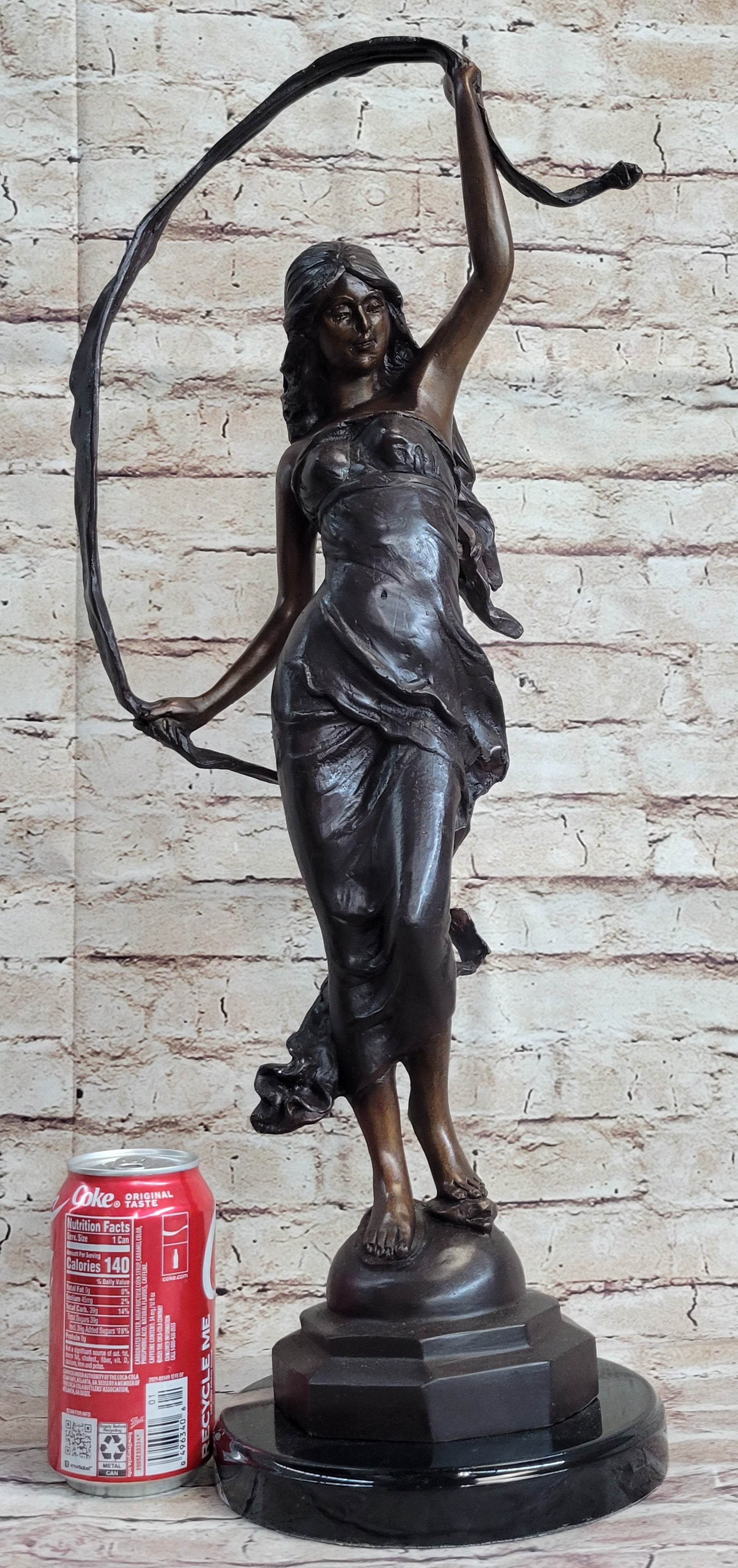 Signed Moreau Beauty Ribbon Dancer Bronze Sculpture Marble Base