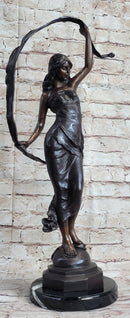Signed Moreau Beauty Ribbon Dancer Bronze Sculpture Marble Base