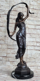 Signed Moreau Beauty Ribbon Dancer Bronze Sculpture Marble Base