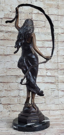 Signed Moreau Beauty Ribbon Dancer Bronze Sculpture Marble Base