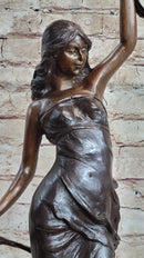 Signed Moreau Beauty Ribbon Dancer Bronze Sculpture Marble Base