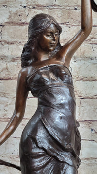 Signed Moreau Beauty Ribbon Dancer Bronze Sculpture Marble Base