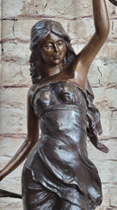 Signed Moreau Beauty Ribbon Dancer Bronze Sculpture Marble Base