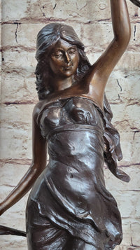 Signed Moreau Beauty Ribbon Dancer Bronze Sculpture Marble Base