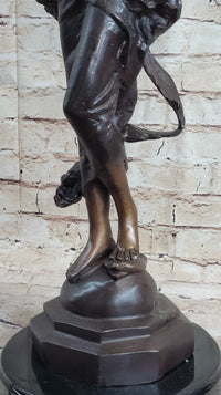 Signed Moreau Beauty Ribbon Dancer Bronze Sculpture Marble Base