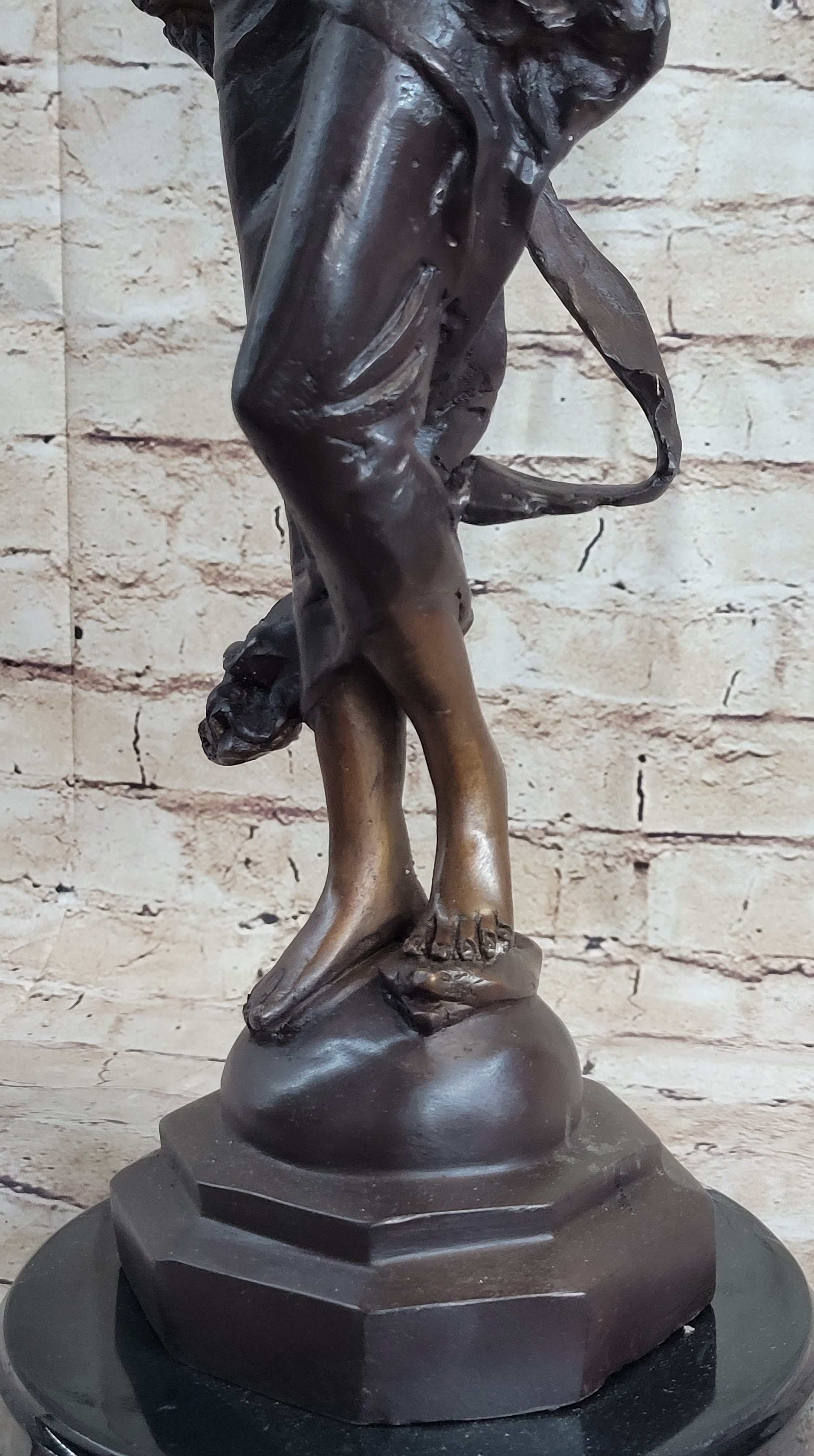 Signed Moreau Beauty Ribbon Dancer Bronze Sculpture Marble Base