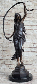 Signed Moreau Beauty Ribbon Dancer Bronze Sculpture Marble Base