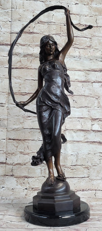Signed Moreau Beauty Ribbon Dancer Bronze Sculpture Marble Base