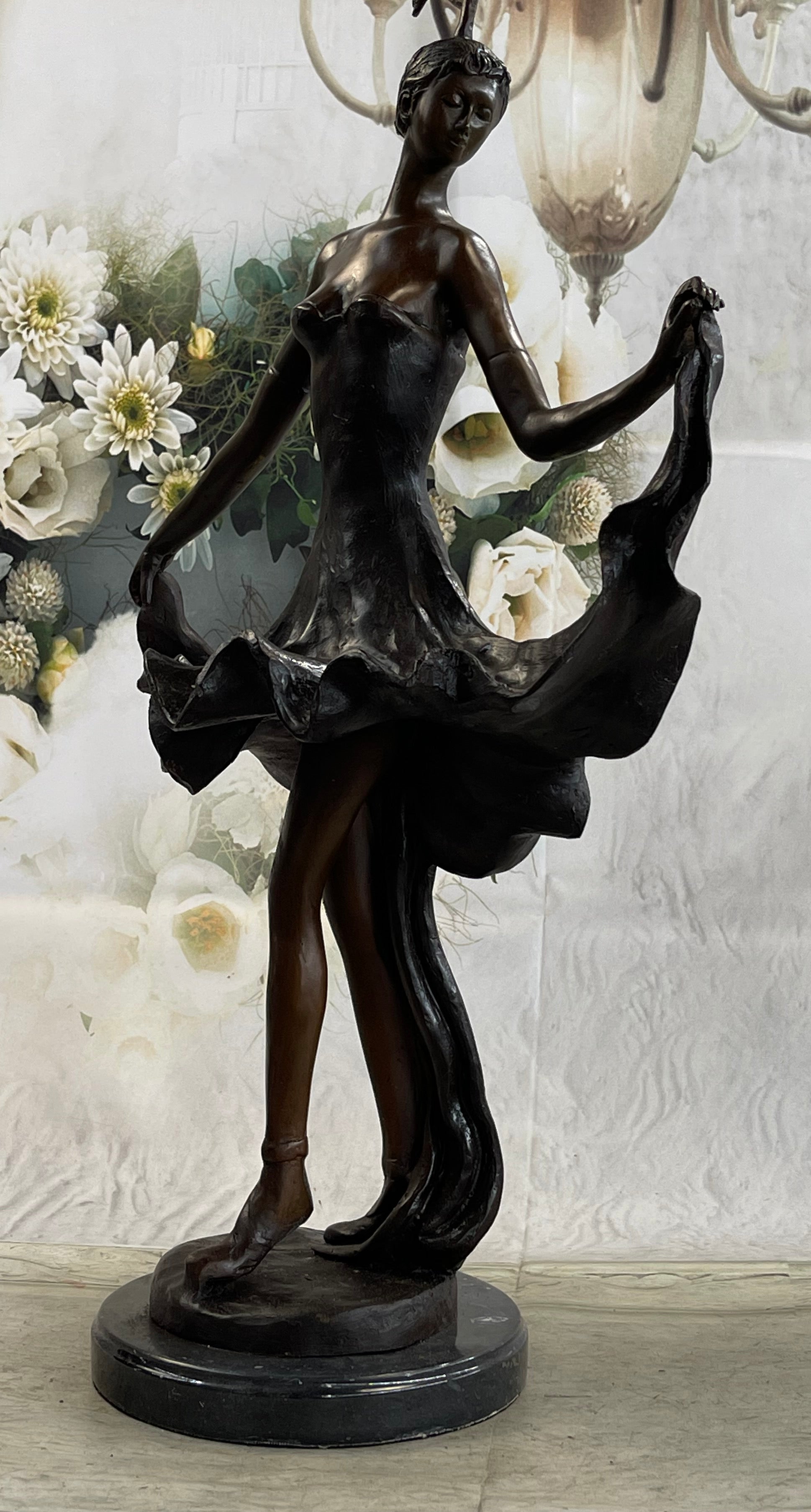 Tall Classic Dancer Signed Chiparus Bronze Sculpture NR