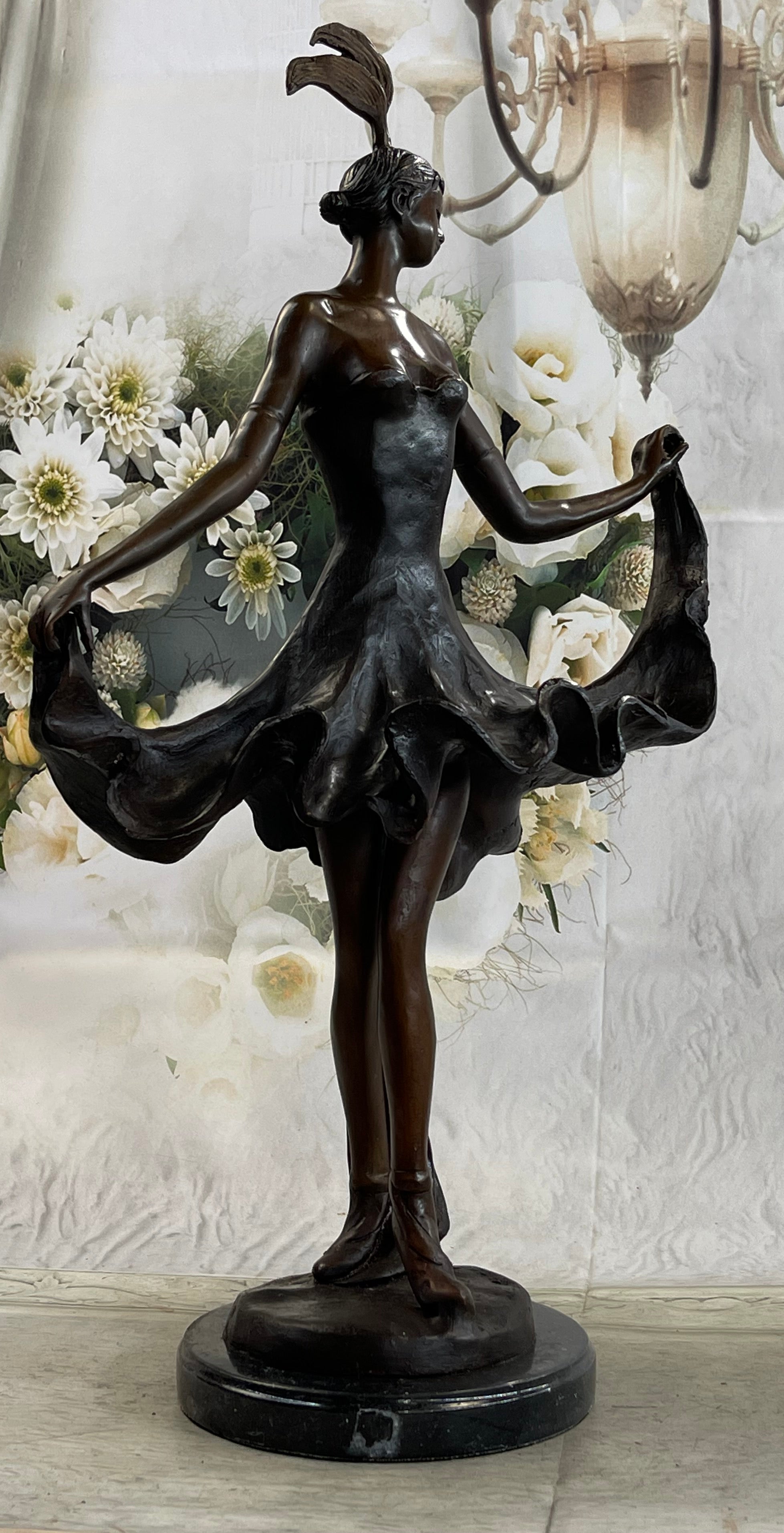 Tall Classic Dancer Signed Chiparus Bronze Sculpture NR