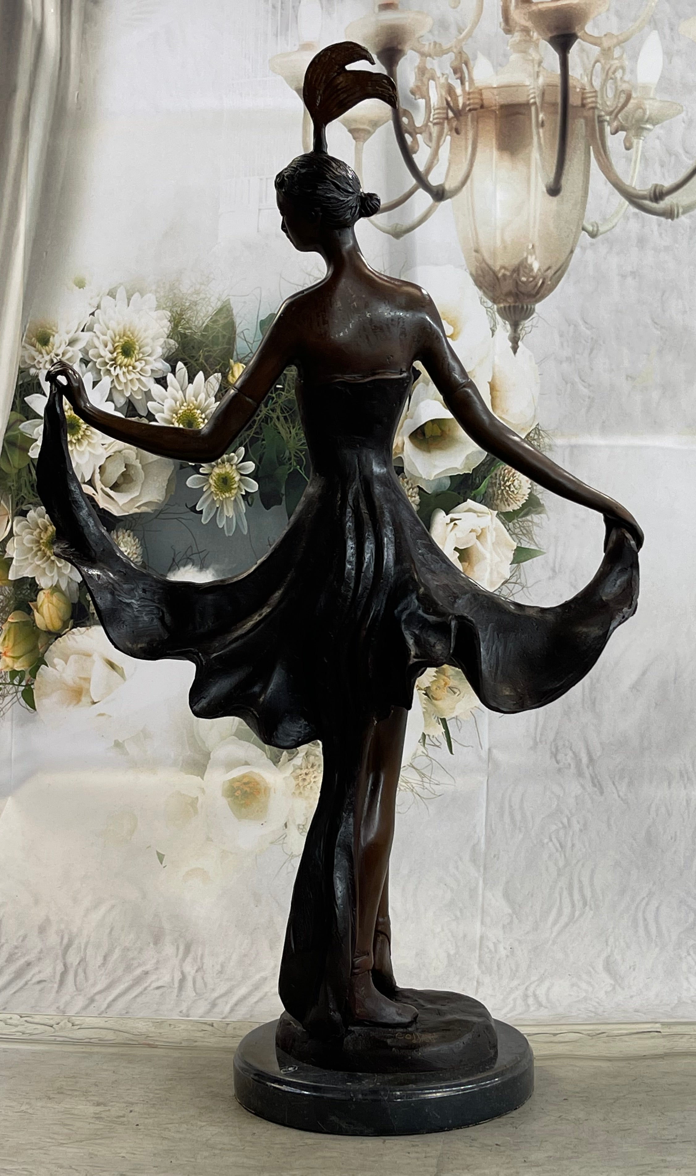 Tall Classic Dancer Signed Chiparus Bronze Sculpture NR